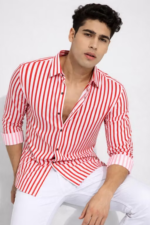 HEMS Trends Premium Men's Pink & White Vertical Striped Casual Cotton Blend Full Sleeve Regular Fit Stylish Shirt for Office, College, Party, Daily Wear & Smart Casual Fashion - Image 3