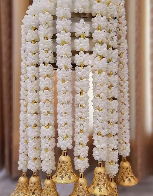 Handmade Decorative Mogra Bell Fluffy Artificial Creeper Bail Garland, Used for Home/Office & Diwali Festival Decoration, pack of 4, (White)