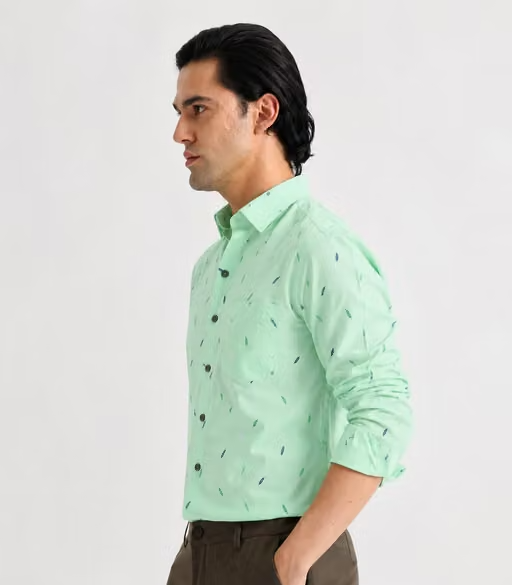Men's Mint Green Printed Casual Shirt | Slim Fit | Full Sleeves | Premium Cotton Blend - Image 2
