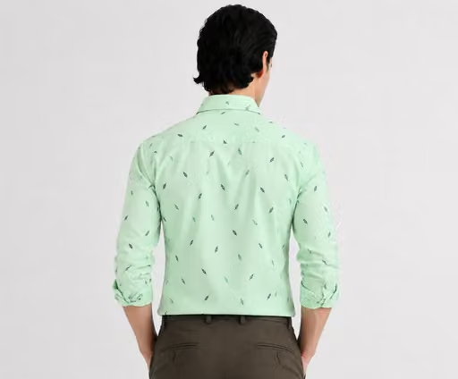 Men's Mint Green Printed Casual Shirt | Slim Fit | Full Sleeves | Premium Cotton Blend - Image 3