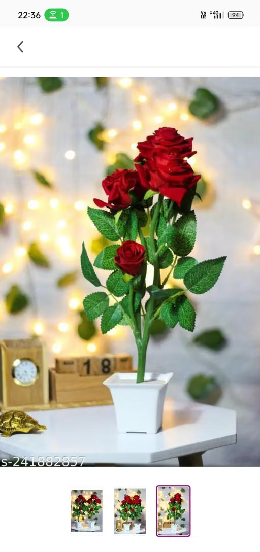 Zonezer Artificial Flower Pots/Faux Plants Plants with Pot Red Rose Pots Set of 2 Studio Plants for Home Decor, Living Room, Balcony , Artificial red rose - Image 2