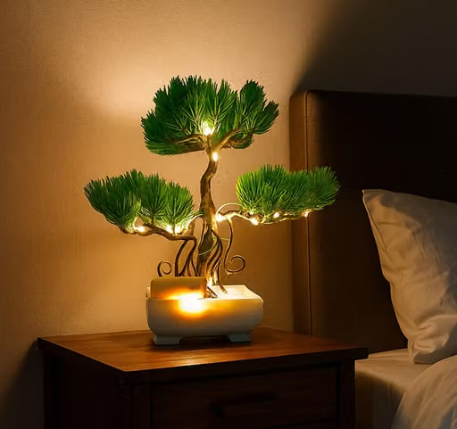 Whandly® Artificial Tree With Led Lights, Durable Plastic, Artificial Plant For Office, Bedroom, Living Room, Balcony Decoration, Artificial Flower With Pot For Home Décor Item, Fake Plant , Room Decoration ( Led Light)