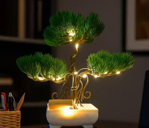 Whandly® Artificial Tree With Led Lights, Durable Plastic, Artificial Plant For Office, Bedroom, Living Room, Balcony Decoration, Artificial Flower With Pot For Home Décor Item, Fake Plant , Room Decoration ( Led Light) - Image 2
