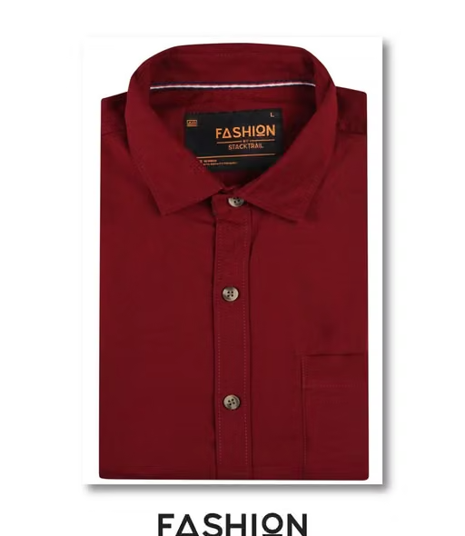 Fashion By Stacktrail Jute Casual Solid/Plain Shirt For Men-Maroon - Image 3