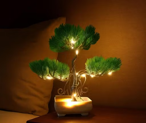 Whandly® Artificial Tree With Led Lights, Durable Plastic, Artificial Plant For Office, Bedroom, Living Room, Balcony Decoration, Artificial Flower With Pot For Home Décor Item, Fake Plant , Room Decoration ( Led Light) - Image 4