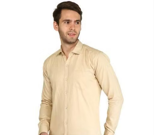 Youth First Men's Solid Spread Collar Beige Shirts