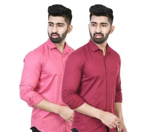 Youth First Men's Solid Spread Collar Maroon Shirts Pack 2