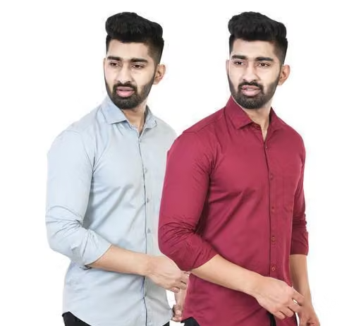 Youth First Men's Solid Spread Collar Multicolor Shirts Pack 2