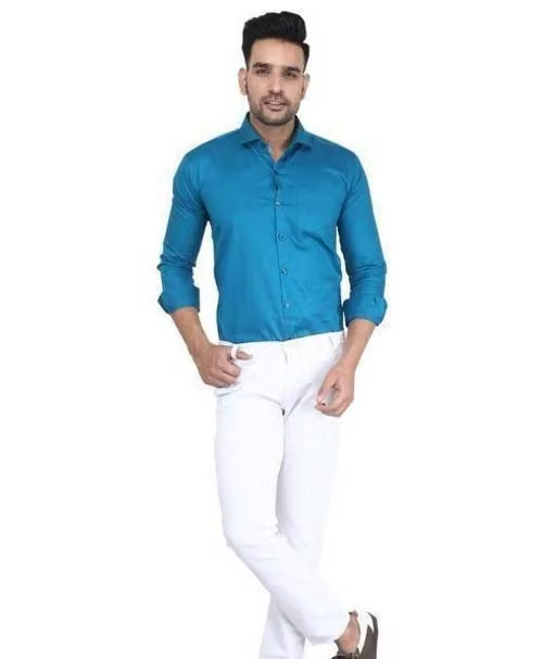 Youth First Men's Solid Spread Collar Blue Shirts
