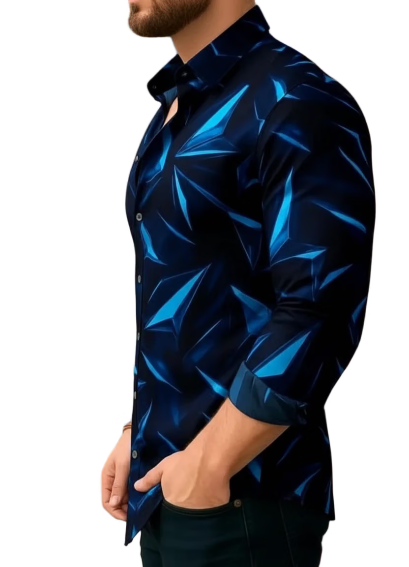 JaitraFab Lycra Regular Fit Solids Full Sleeves Men's Casual Shirt - Blue ( Pack of 1 ) - Image 4