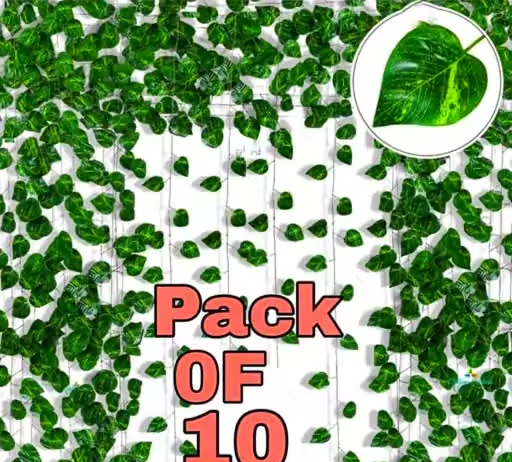 (8 Feet) (Set of 10 String) 30 Leave in one String Artificial Garlands Money Plant Hanging Leaves Greenery for Home Decor Main Door Wall, Balcony, Office, Decoration Party & Festival Craft