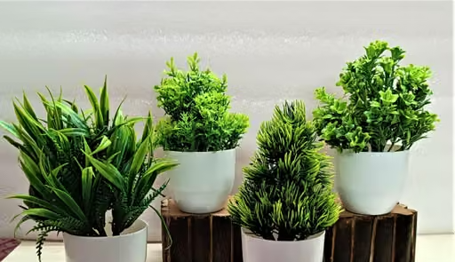 Bonsai Artificial Green Small Plant With Pot Combo Of 4 . For Home,Office decorate H~15cm ( 6 INCH )