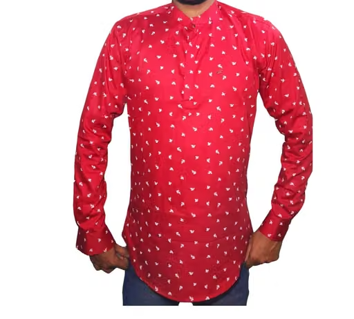 Men Solid Cotton Blend Straight Kurta shirt (RED)