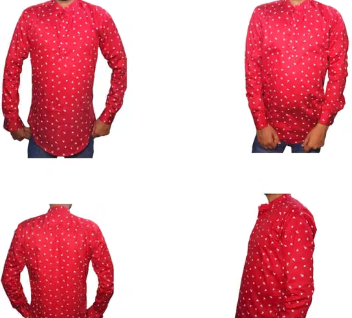 Men Solid Cotton Blend Straight Kurta shirt (RED) - Image 3