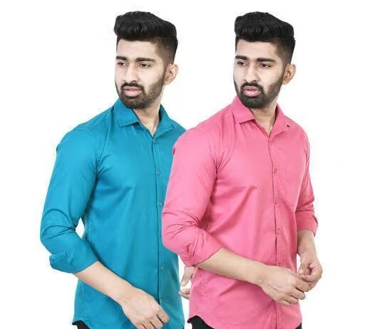 Youth First Men's Solid Spread Collar Pink Shirts Pack 2