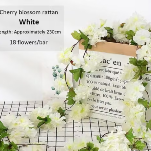 SATYAM KRAFT 2 Lines Artificial Cherry Blossom Rattan Flowers Wall Hanging Decorative Vine String Lines Items For Home Decor, Ganpati Decoration, Gifting, Wedding, Mandap, Backdrop, Decoration, Festival, Office, Bedroom,Toran, Balcony, Living Room,Art and Craft DIY (230 cm) (White) (Pack of 2)