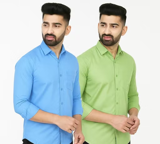 Youth First Men's Solid Spread Collar Aqua Blue Shirts Pack 2