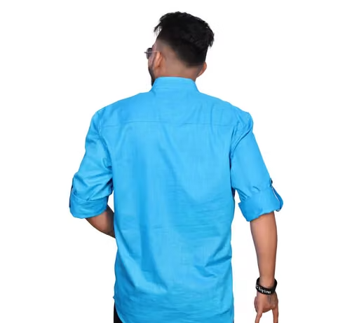 Alqive Men's Cotton Solid Slim Fit Casual Shirt (Firozi) - Image 2