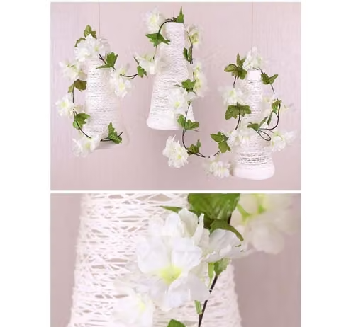 SATYAM KRAFT 2 Lines Artificial Cherry Blossom Rattan Flowers Wall Hanging Decorative Vine String Lines Items For Home Decor, Ganpati Decoration, Gifting, Wedding, Mandap, Backdrop, Decoration, Festival, Office, Bedroom,Toran, Balcony, Living Room,Art and Craft DIY (230 cm) (White) (Pack of 2) - Image 4