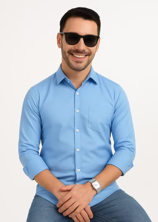 Youth First Men's Solid Spread Collar Aqua Blue Shirts Pack 2 - Image 4