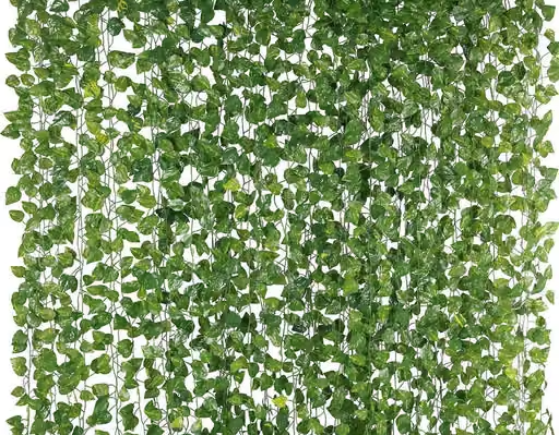GOVIC Artificial Natural Looking Green Leaf Hanging Money Plant Vine Creepers (Pack of 24)