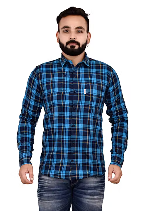 Decent men's Cotton Check Shirt, Single Pocket, Full sleeves.