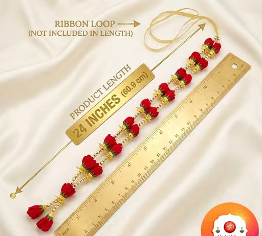 Bhakti Lehar ( 24 Inch ) Red Rose Artificial Pearl Garland for Photo Frame | Gulab Mala for God Idol - Pack of 1 - Image 2
