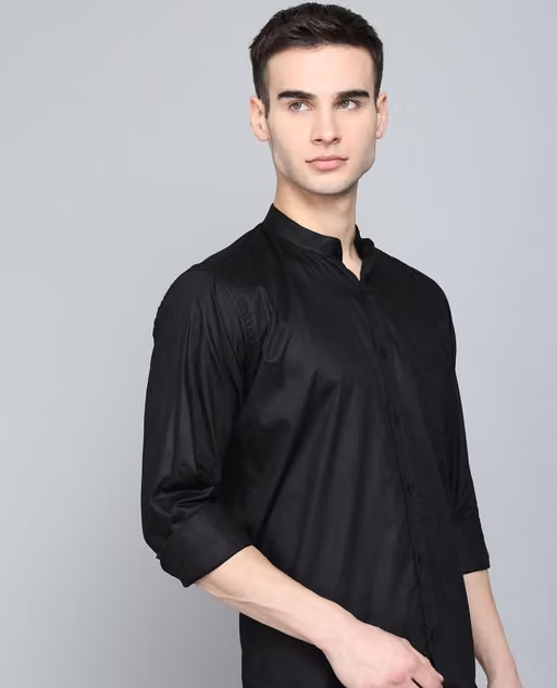 Johny hills chinese collar Black shirt men casual Regular cotton - Image 2