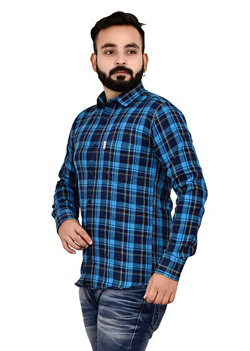 Decent men's Cotton Check Shirt, Single Pocket, Full sleeves. - Image 3