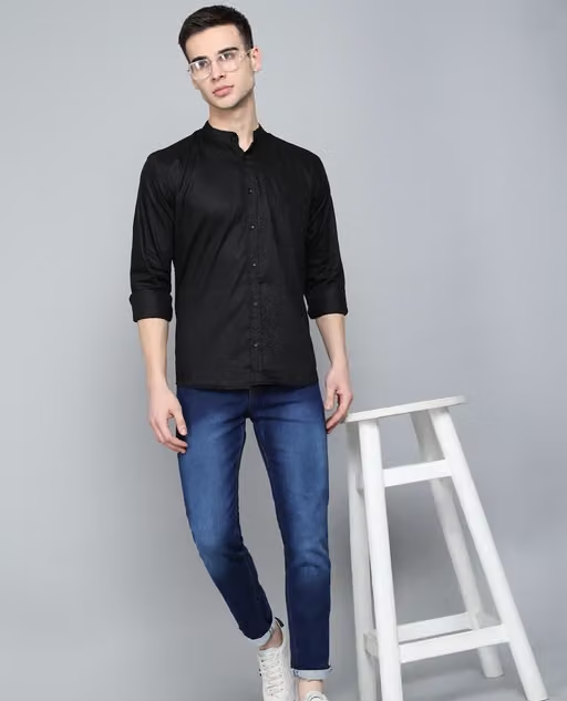 Johny hills chinese collar Black shirt men casual Regular cotton - Image 4