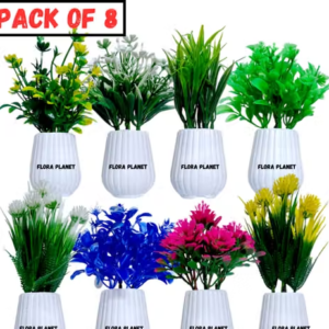 Flora Planet Artificial Plant – 8 Pack Small Faux Eucalyptus Plants home decoration in Flower Pot for Living Room, Table Decor & Indoor Home Decoration – Perfect for Bathroom, Office, and Farmhouse