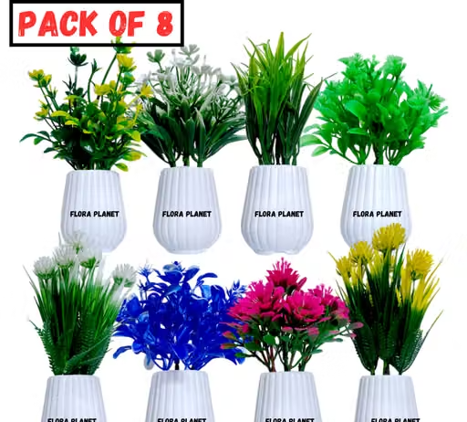 Flora Planet Artificial Plant – 8 Pack Small Faux Eucalyptus Plants home decoration in Flower Pot for Living Room, Table Decor & Indoor Home Decoration – Perfect for Bathroom, Office, and Farmhouse