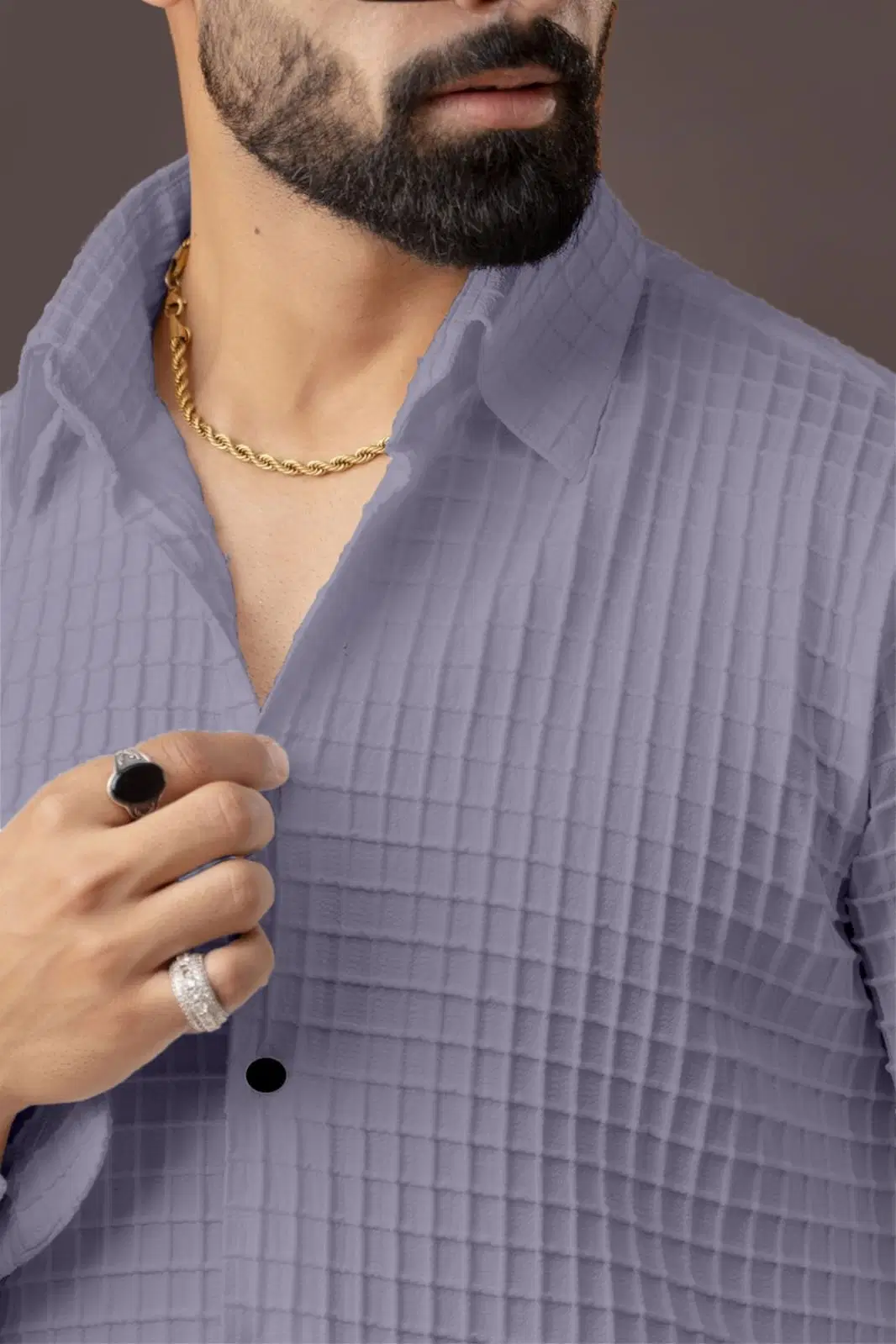 Poly Cotton Regular Fit Checks Full Sleeves Men's Casual Shirt - Grey ( Pack of 1 ) - Image 2