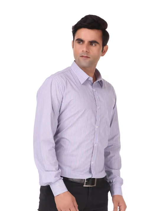 HIGHFIT Casual Cotton Striped Shirt Purple - Image 3