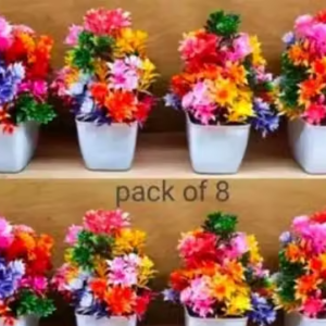 Artificial Flowers/Plant with Pot and Cute Bird on Top for Home Decor, Living Room, Balcony, Indoor/Outdoor Pack of 8