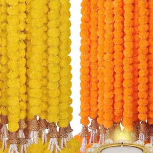 Artificial Genda Phool for Decoration Flowers for Decoration Garland with Bell pack of 10