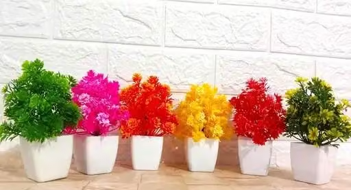Artificial Flowers/Plant with Pot and Cute Bird on Top for Home Decor, Living Room, Balcony, Indoor/Outdoor Pack of 8 - Image 3