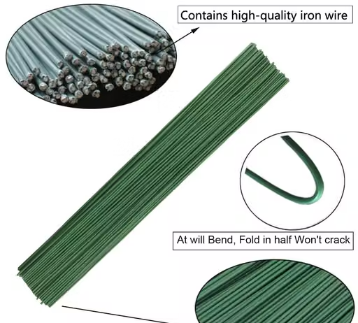 3A Featuretail 2pc Florl Tape & 50Pc 15 Inch Dark Green Floral Stem Wire Crafting Floral Paper Wrapped Wire for Artificial Flowers Making - Image 4