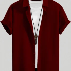 color bucket Cotton Blend Regular Fit Popcorn Textured Half Sleeves Men's Casual Shirt - Maroon ( Pack of 1 )