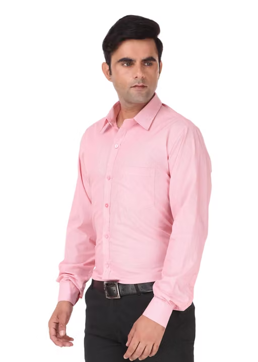 HIGHFIT Premium Quality Casual Cotton Solid Shirt Pink - Image 3