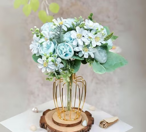 SATYAM KRAFT 1 Bunch Artificial Peony Rose Flower Bunch For Home Decoration, Craft, Gifting, Wedding Decoration, Marriage, Festival, Office, Bedroom, Balcony, Living Room, Table Decoration, Showpiece Flowers, Art and Craft DIY (Without Vase) (Pack of 1) (Blue) (Size= L-15 CM, W-15 CM, H-32 CM)