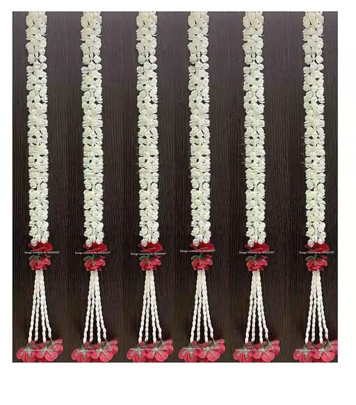 SPHINX Artificial Jasmine Buds & Clustered Rose Strings for decoration approx 2.5 ft - pack of 6 (Off white/Creamish)
