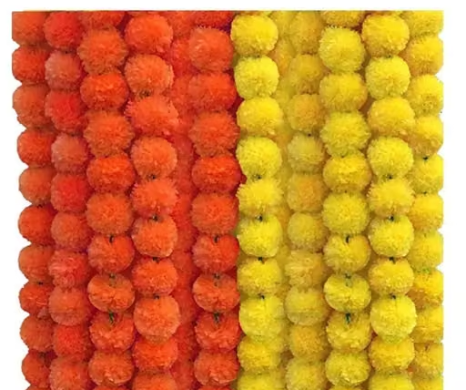 Hepiack Genda Phool Artificial Marigold Flower Mala Pack of 10 (Yellow and Orange) Each 5