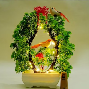 Decor Art Artificial Bonsai Plant with Sparrow for Living Room Decor with LED Light
