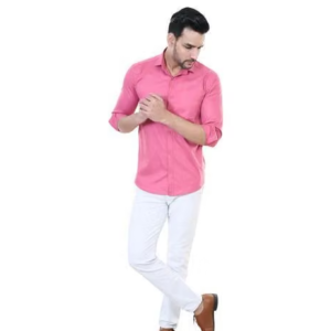 Youth First Men's Solid Spread Collar Pink Shirts
