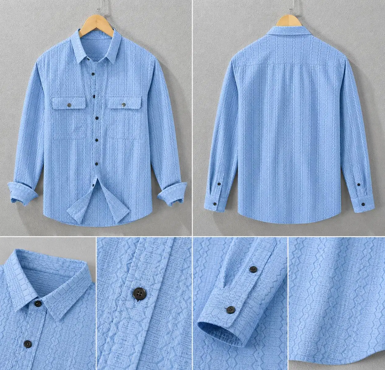 Clothing Hub Cotton Blend Regular Fit Self Design Full Sleeves Men's Casual Shirt - Sky Blue ( Pack of 1 ) - Image 3