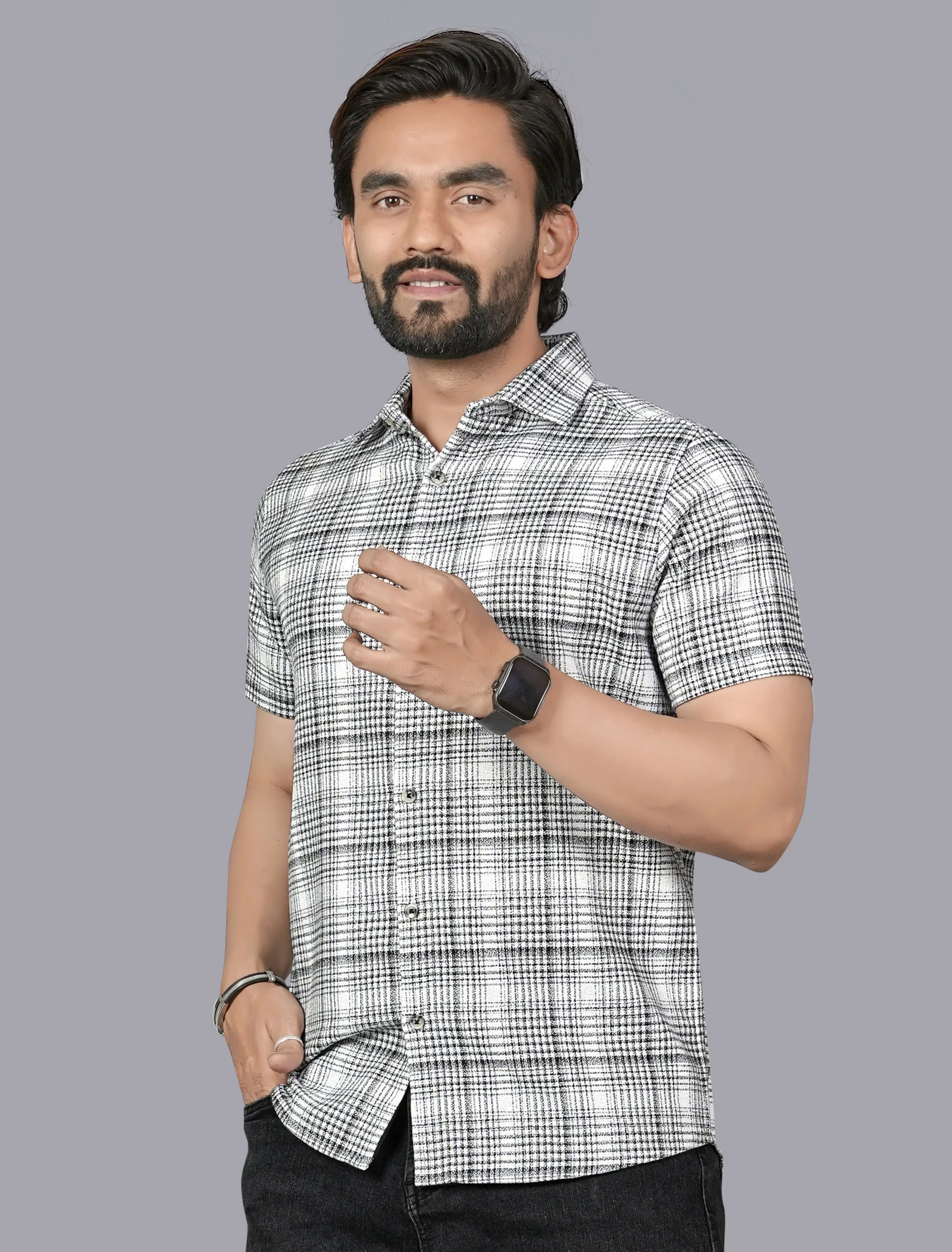 Cotton Blend Regular Fit Checks Half Sleeves Men's Casual Shirt - Multicolor 1 ( Pack of 1 ) - Image 3