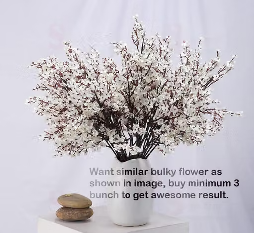 SATYAM KRAFT 1 Bunch Artificial Babys Breath Gypsophila Flower Fake Sticks Bunch, Decorative Flower Items For Home Decor, Wedding Decor, Marriage, Festival, Office, Bedroom, Balcony, Living Room, Gift, Table, Art & Craft, Restaurants, (Without Vase Pot) (White) - Image 3
