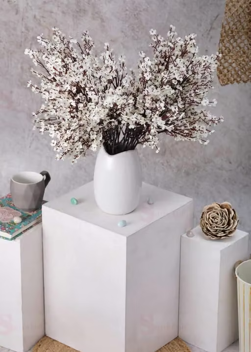 SATYAM KRAFT 1 Bunch Artificial Babys Breath Gypsophila Flower Fake Sticks Bunch, Decorative Flower Items For Home Decor, Wedding Decor, Marriage, Festival, Office, Bedroom, Balcony, Living Room, Gift, Table, Art & Craft, Restaurants, (Without Vase Pot) (White) - Image 4