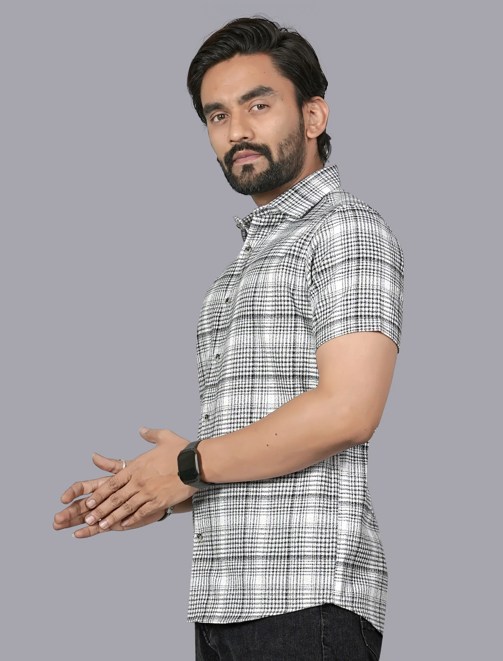 Cotton Blend Regular Fit Checks Half Sleeves Men's Casual Shirt - Multicolor 1 ( Pack of 1 ) - Image 4